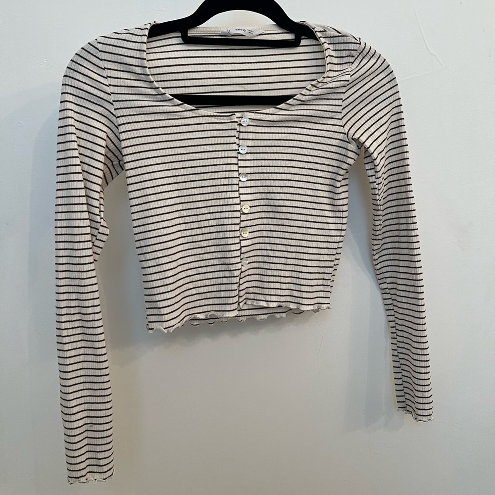 Mango Striped Long Sleeve Crop Top, size S